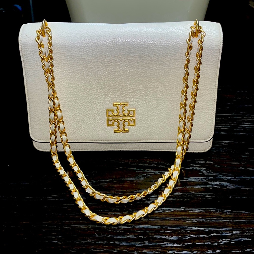 Tory Burch Cream Crossbody Bag with Gold Accents